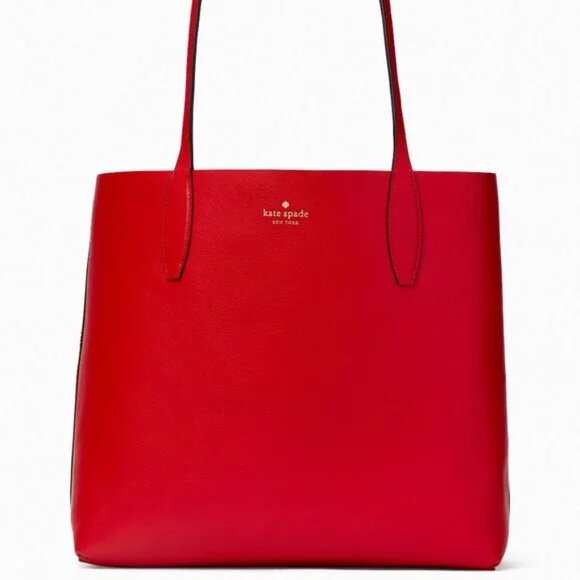 Kate Spade Reversible Flutter Hearts Large Tote Bag Purse Black Red Pink - Picture 3 of 8